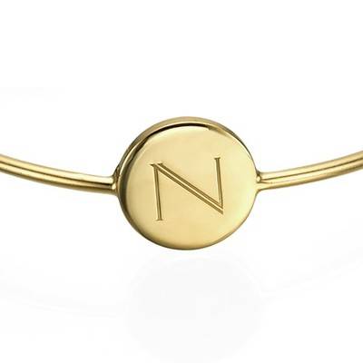 Initial Bangle Bracelet - 18k Gold Plated - Adjustable - Image 2