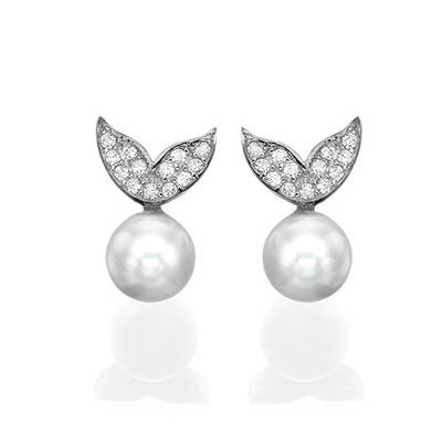 Pearl & Cubic Zirconia Stud Earrings - Image 2