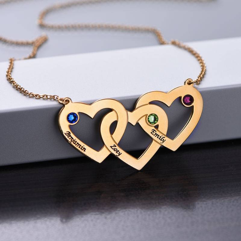 Intertwined Hearts Necklace With Birthstones in Gold Plating - Best Gifts for Wife - Mother Son Necklace - Gift for Mom - Image 2