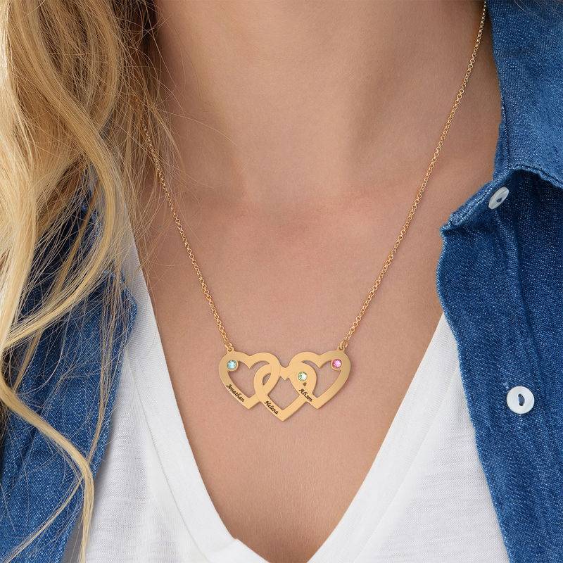 Intertwined Hearts Necklace With Birthstones in Gold Plating - Best Gifts for Wife - Mother Son Necklace - Gift for Mom - Image 3