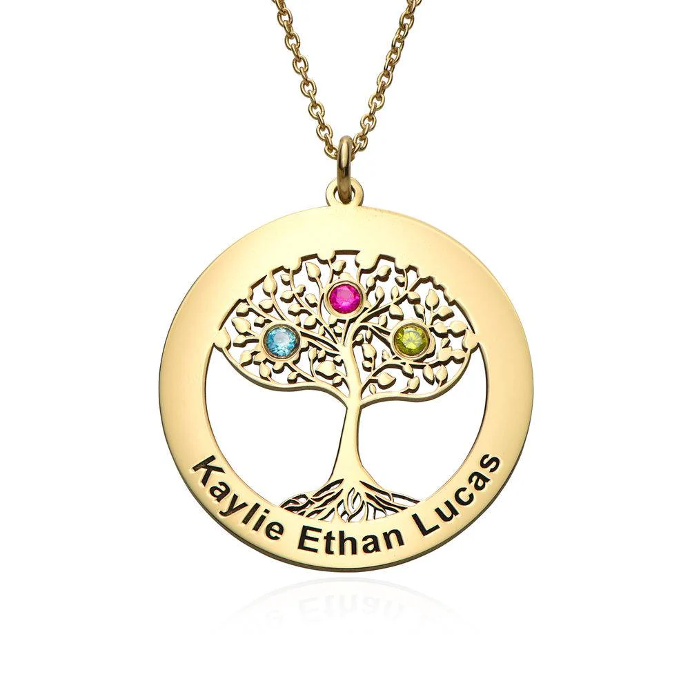 Gold Plated Tree of Life Necklace with Birthstones