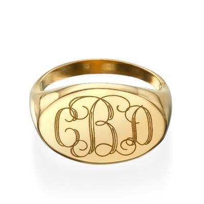 Oval Monogram Signet Ring in 18k Gold Plating - Image 2