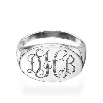 Oval Monogram Signet Ring in Sterling Silver - Image 2