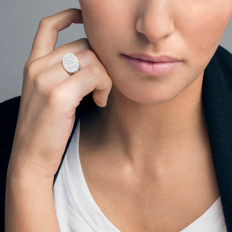 Oval Monogram Signet Ring in Sterling Silver - Image 3