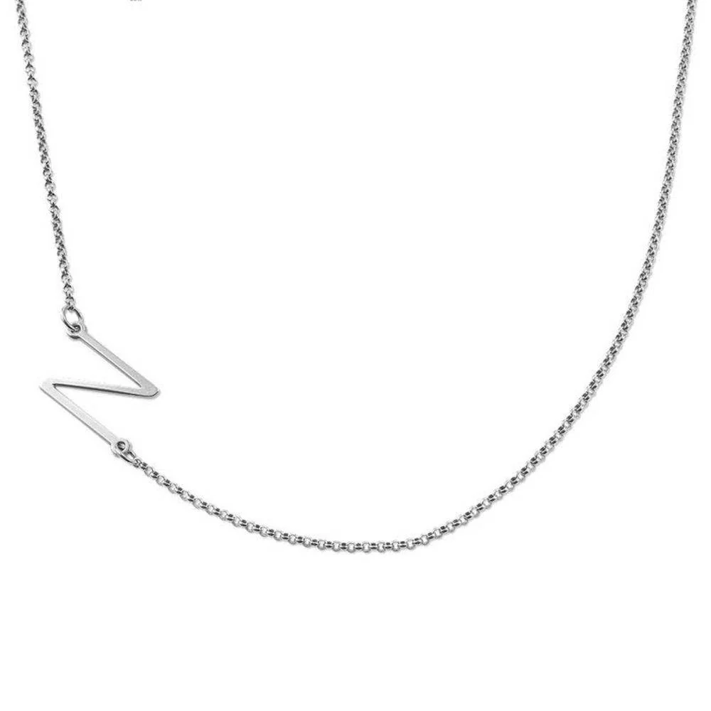 Sideways Initial Necklace - Custom Letter Necklace - Silver Initial Necklace - Initial Necklaces