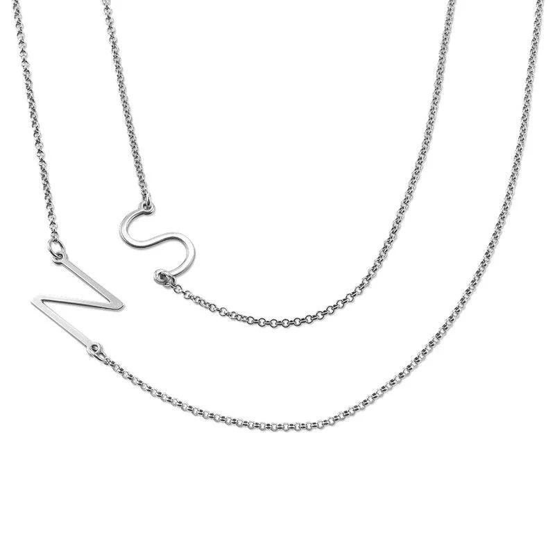 Sideways Initial Necklace - Custom Letter Necklace - Silver Initial Necklace - Initial Necklaces - Image 2