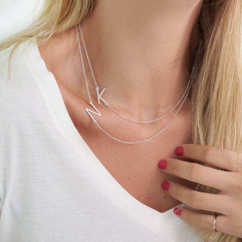 Sideways Initial Necklace - Custom Letter Necklace - Silver Initial Necklace - Initial Necklaces - Image 3