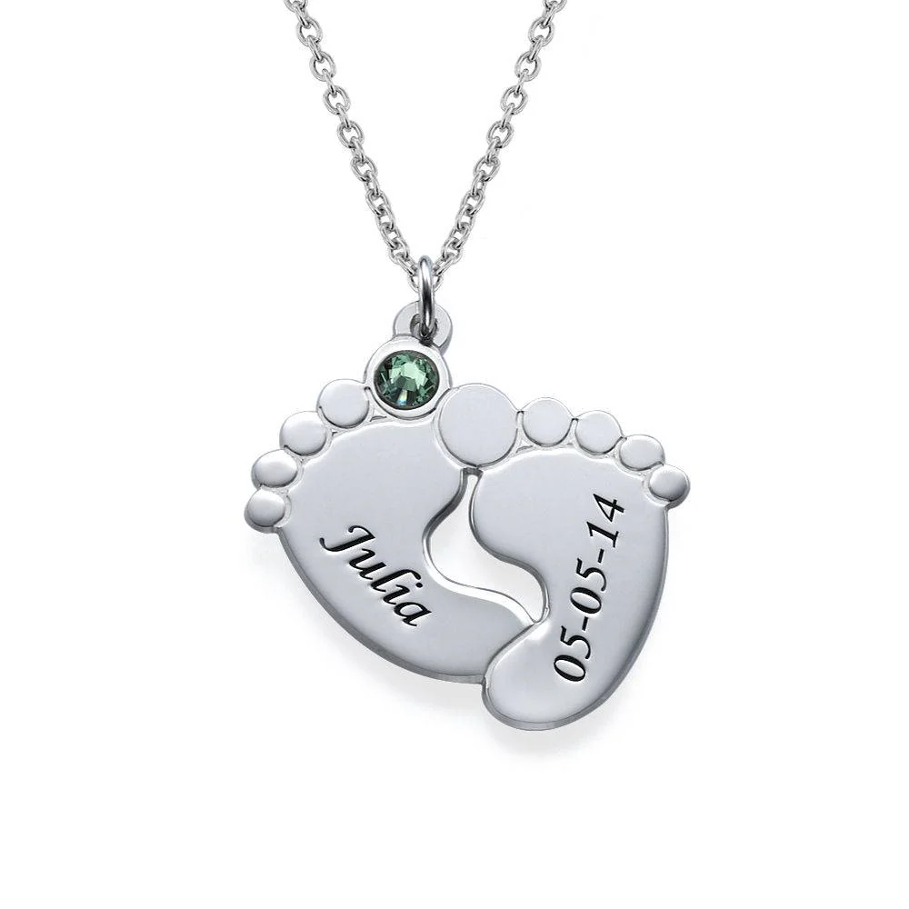 Gift for New Mom - Baby Feet Necklace with Birthstones - Mother Child Necklace - Image 4