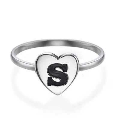 Sterling Silver Heart Initial Ring - Image 2