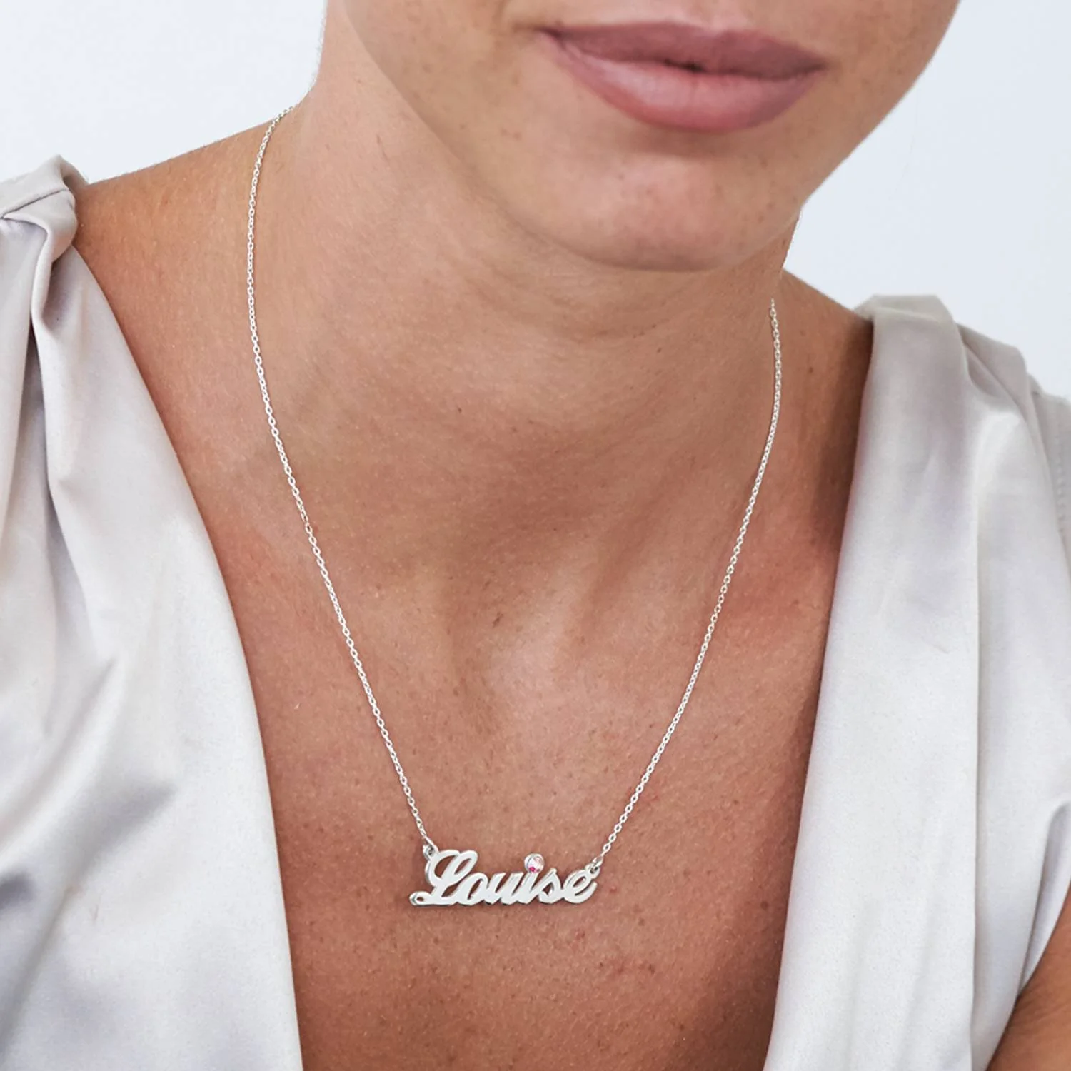 14k White Gold and Birthstone Necklace - Image 2
