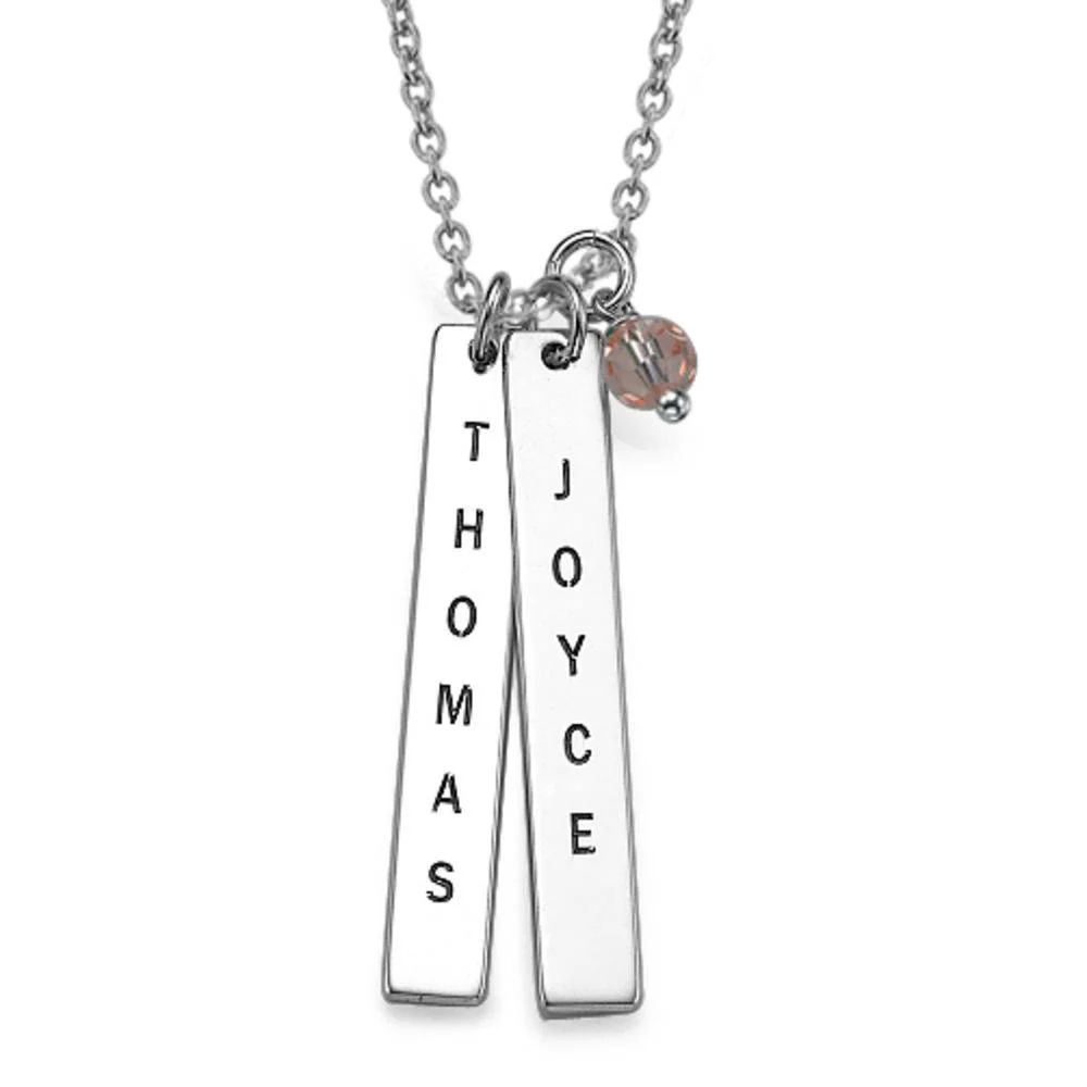 Mother of the Bride Gifts - Silver Vertical Bar Necklace with Engraving and Birthstones - Mothers Necklaces - Image 2