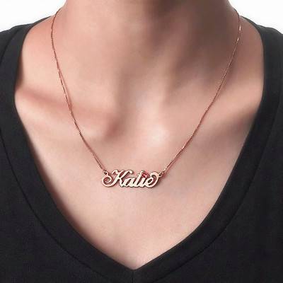 Rose Gold Plated Silver Birthstone Name Necklace - Image 2