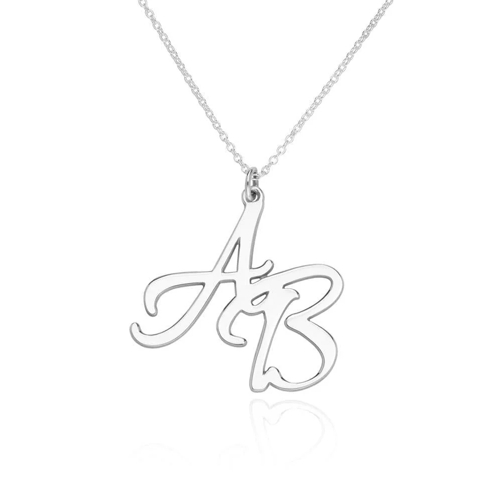 Silver Two Initial Necklace - Necklace With 2 Initials - Initial Sterling Silver Necklaces - Letter Necklace