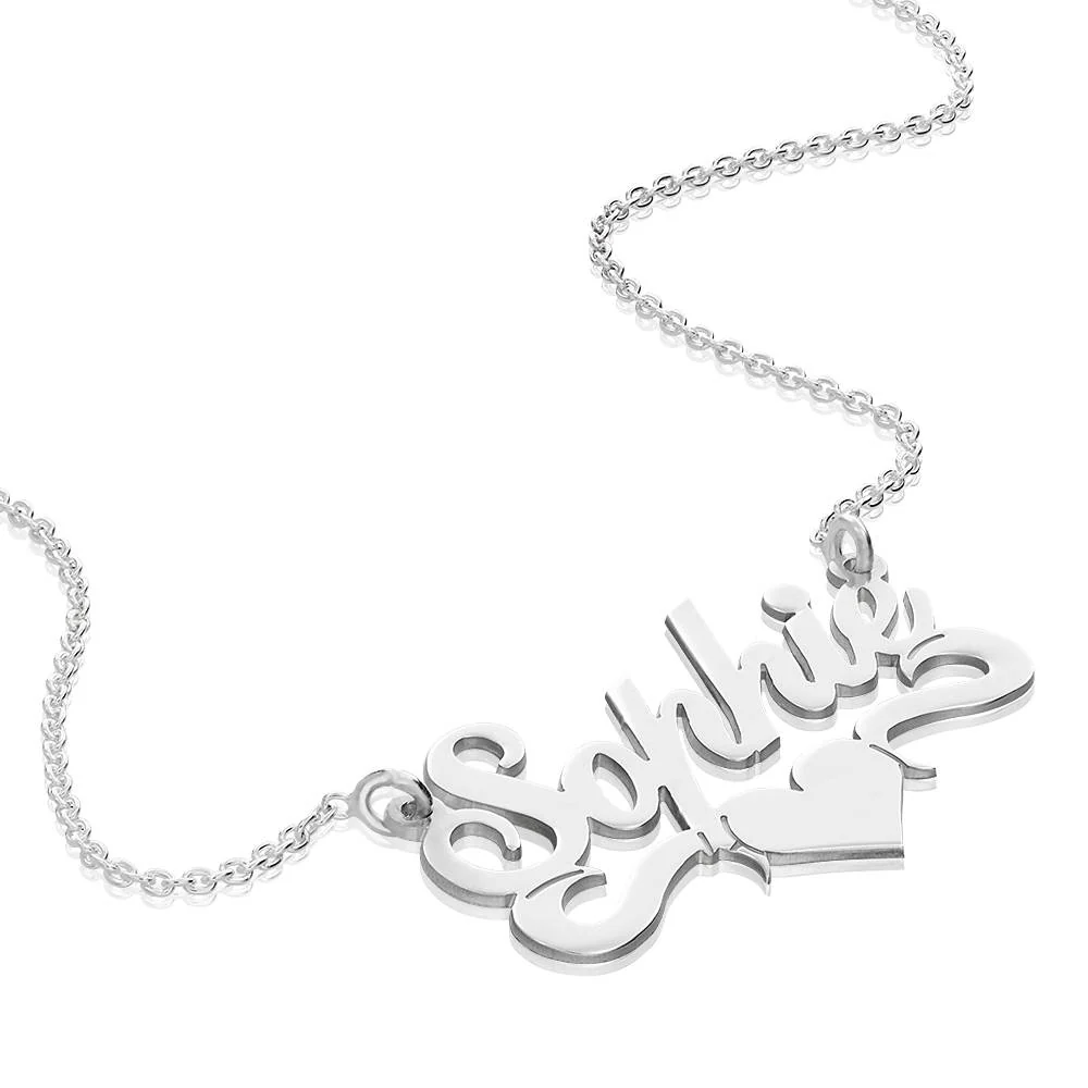 Silver Middle Heart Name Necklace - Image 2